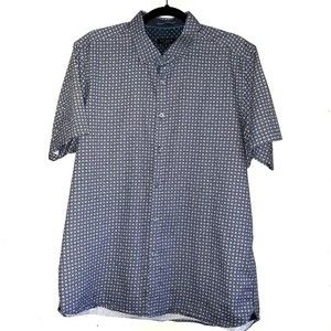 Ted Baker London Men's Short Sleeve Button Front Shirt Navy & White Size 6 2XL